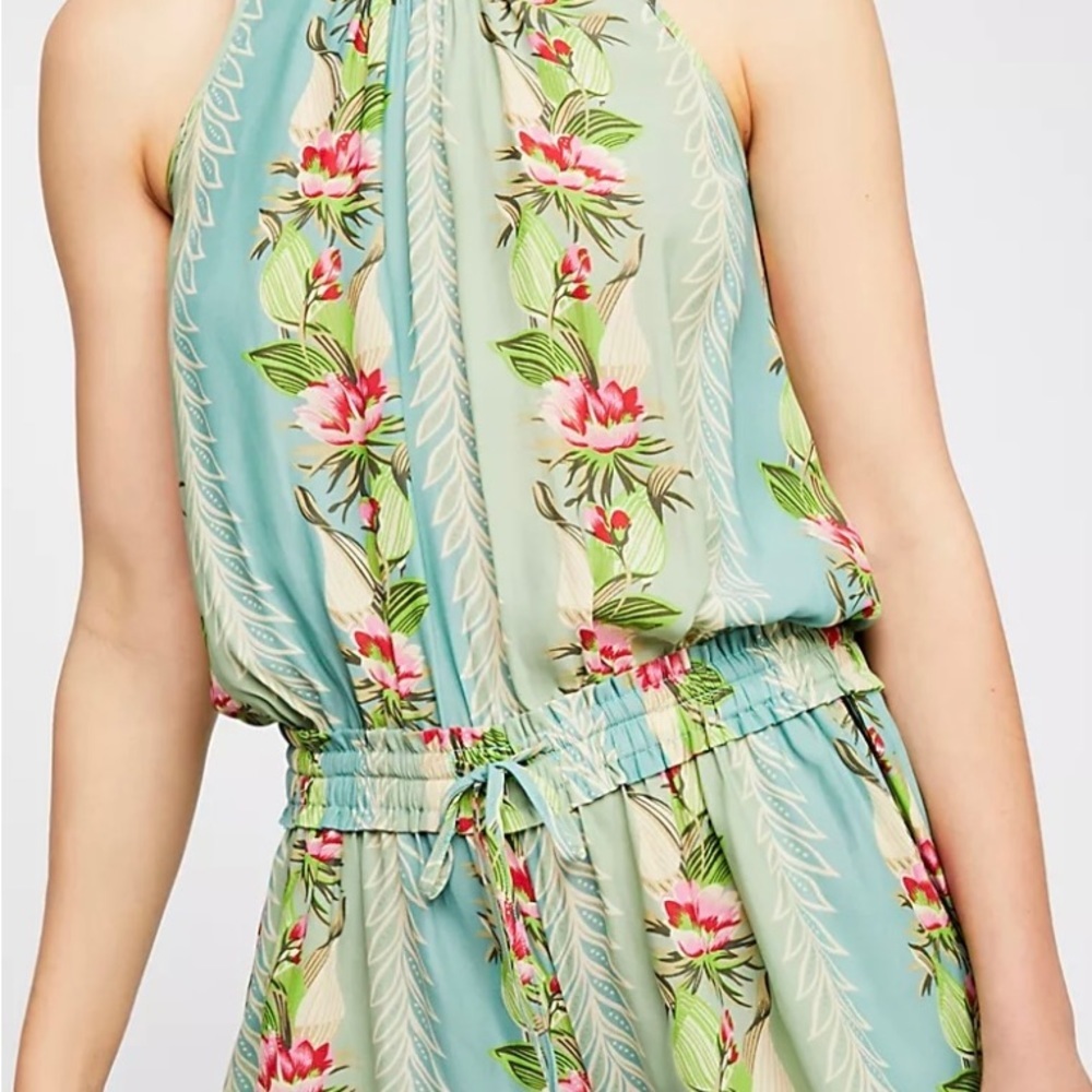 Scotch & Soda Floral Mint Green Teal Halter Jumpsuit - Picture 2 of 4